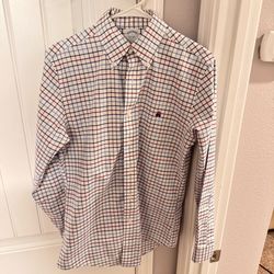Brooks Brothers White Button-Down Shirt with Blue and Red Windowpane Check