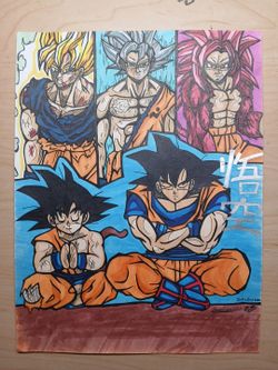 Dragon Ball Z Goku Full Art Piece (acrylic and pen)