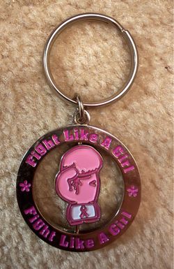 Vintage pink "Fight Like A Girl" boxing glove keychain, Breast cancer awareness