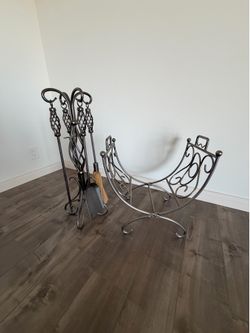 Iron Fireplace Tool Set and log holder