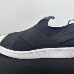 ADIDAS BLACK SLIP - ON SHOES WITH WHITE SOLE SIZE: 6 WOMENS