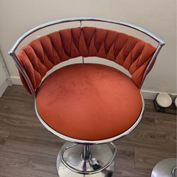 Pair of Burnt Oranger Velvet Swivel Bar Stools