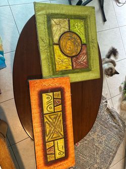 Set of 2 abstract, textured canvas wall art