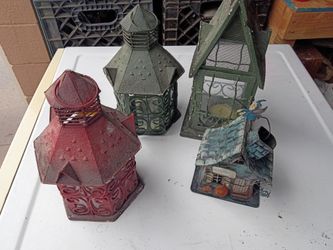 4 metal hanging candle lanterns