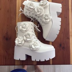 White Vegan Leather Festival Boots - Size 8