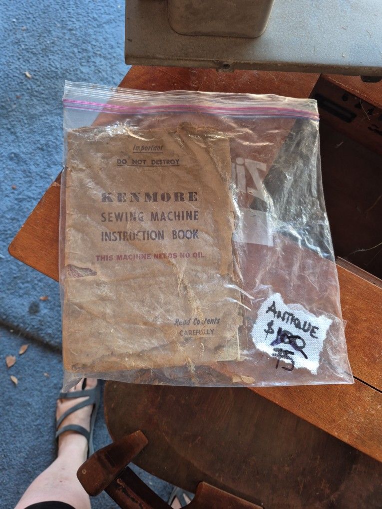 Antique Kenmore Sewing Machine w/ Owners Manual, Table & Chair