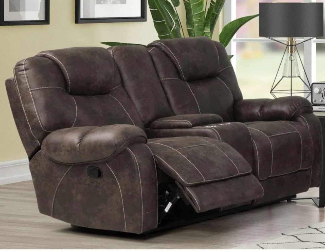 recliner Sofa and Motion Console Loveseat in Walnut