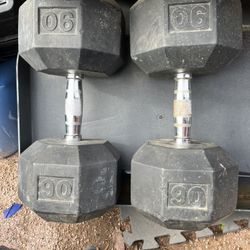 90lb Hex Rubber Dumbbell Set Weights 