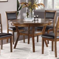 Beautiful! 5-pc Round Dining Table Set Walnut Finish Brand New