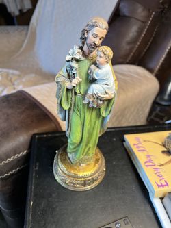 10” St Joseph & Child Statue W/scroll  Very Nice 