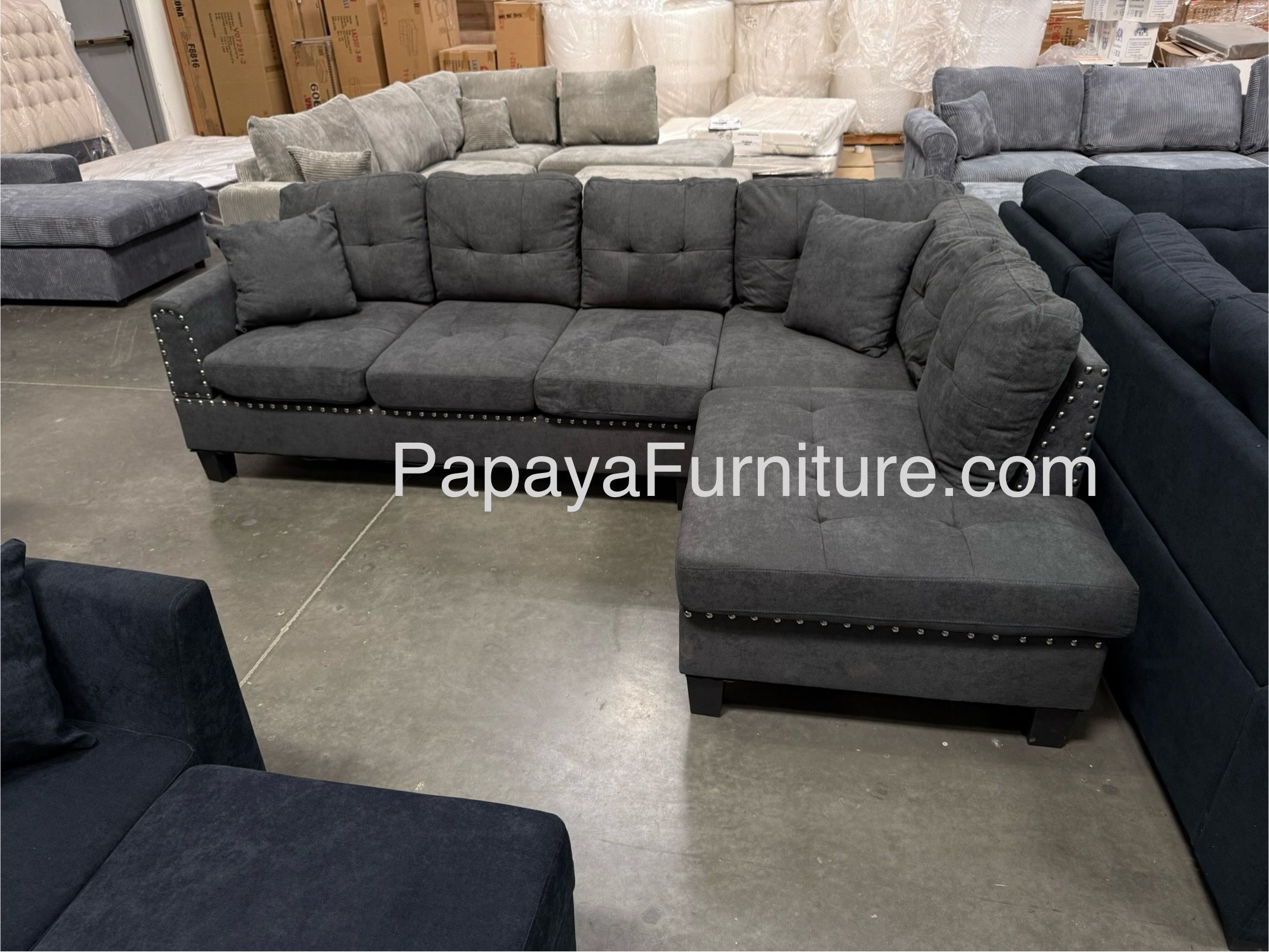 Ash Black Sectional Sofa With Tufted Buttons,Sofa,Sectional, Ash Grey Sectional, Small Living Room Sectional, Apartment Sofa, Couch, Sectionals, Sofa