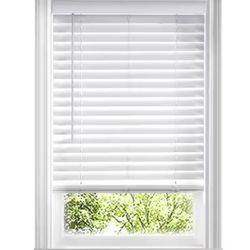 White Cordless Faux Wood Blinds for Windows with 2 in. Slats - 39 in. W x 64 in. L (Actual Size 38.5 in. W x 64 in. L) (PAIR) Brand New in Box