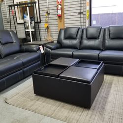 Black power reclining  sofa love and chair