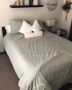 Washed Cotton Chambray Queen Duvet Cover Set With Pillow Cases