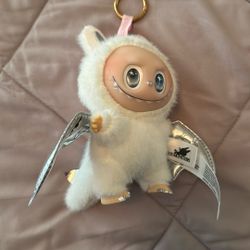 White,silver Sparkly Wings Labubu Keychain