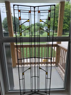 Vintage Prairie Style Leaded Stained Glass Corner Panel - 42"