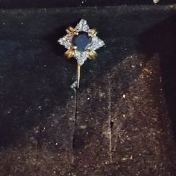 VTG Stick pin Gold -Tone Clear & Teal Crystals Exquisite#-1k Pin