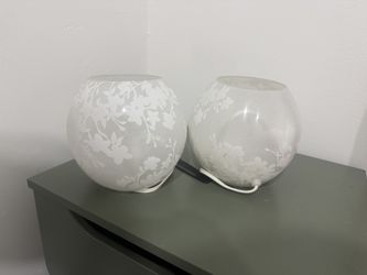 Pair of Frosted Glass Floral Table Lamps