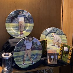 Set of 3 St Martin Email Limoges Golf Plates