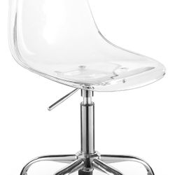 Acrylic Clear Desk Chair, Modern Small Cute Armless Vanity Rolling Plastic Chair Home Office Lucite Ghost Chairs with Adjustable Height and Wheels, Cl