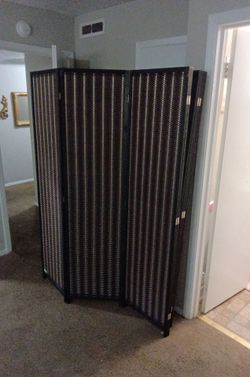 Two 3-Panel Black Woven Room Divider