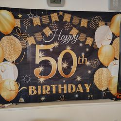 2 - 50 th Birthday black and gold banners