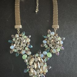 Nastasha Brand Multicolor Pastel Crystal & Rhinestones Beaded Clusters  16"-20" Necklace-Australian Pre Owned 