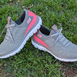 Skechers Ultra Flex First Take Gray Pink Slip On Sneakers Women’s 7 | SN 12885 NWOT