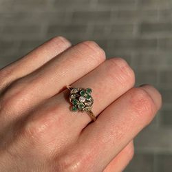 14k solid yellow gold 0.5CT malachite  stone bracelet diamond 0.02 CTW size 6.5