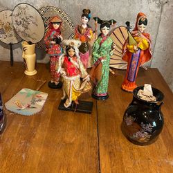 asian Art Fans, vases , Dolls