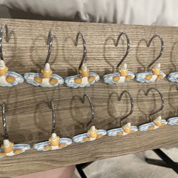 Set of 12 Decorative Resin Rubber Duckie White Goose & Bubbles Shower Curtain Hooks 4 Kids Bathrooms