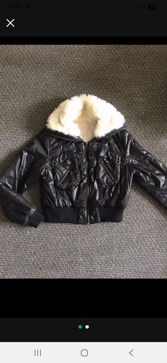 NEW Women Zara Luxury Faux Fur Bomber Style Black Jacket Coat Size S
