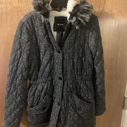 Girls Dark Heather Gray Winter Coat W/Sherpa Lining and Hood
