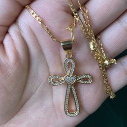 18k Gold Filled Cross Pedant Chain Necklace Unisex Jewellery 
