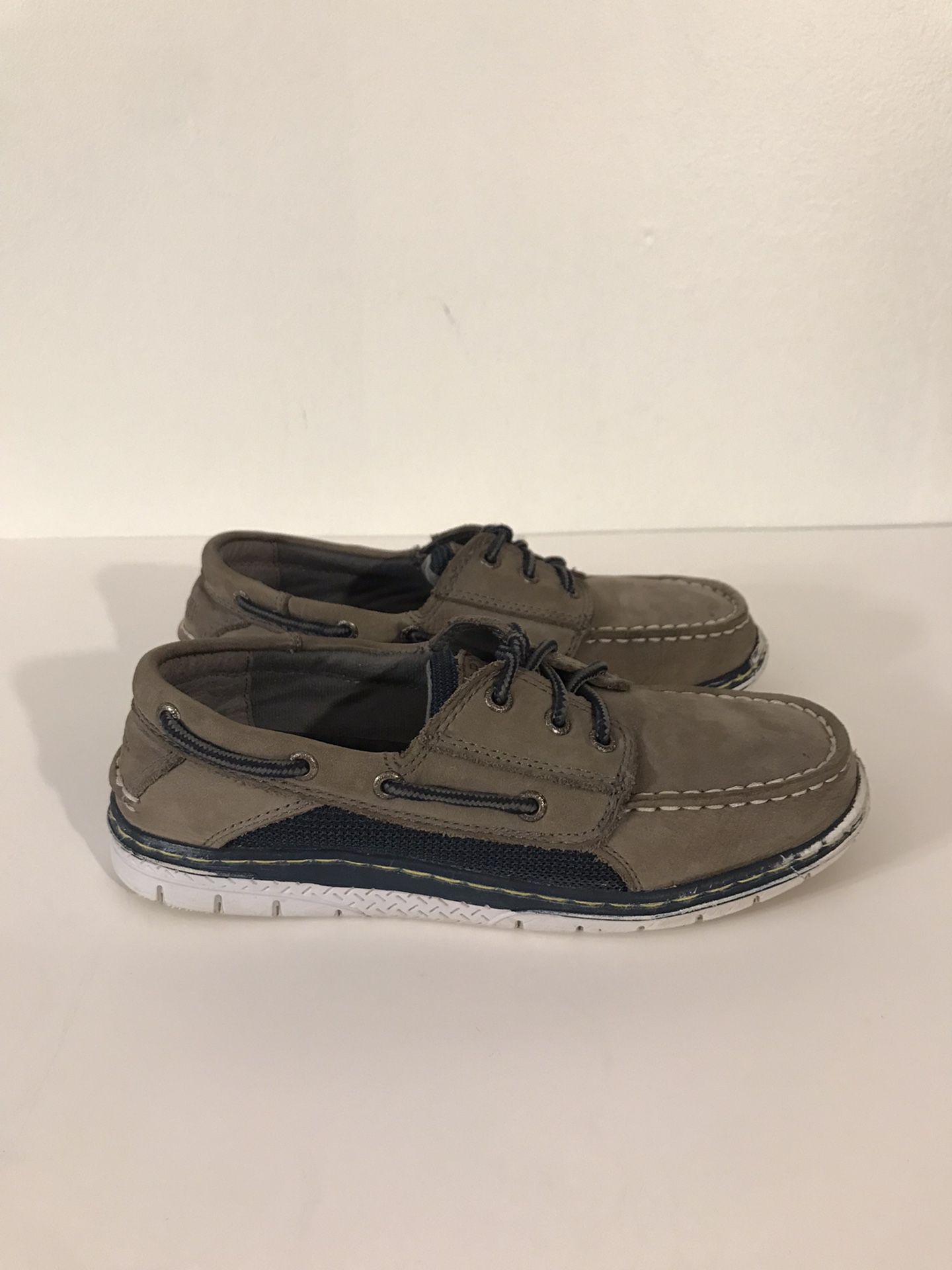 Sperry Top-Sider Billfish Sport Gray & Navy Blue Leather Boat Shoes Boys Size 4M