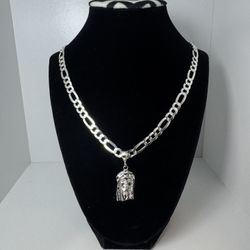 Cadena de plata estilo Fígaro, con dije de la cara de Jesus Plata 925