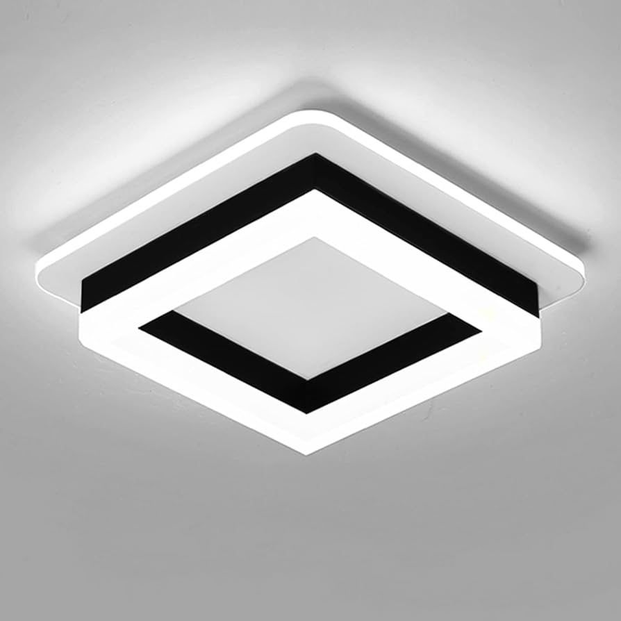 Square Modern Led Ceiling Light Fixture, 24W Black Flush Mount Ceiling Light 9.5” 