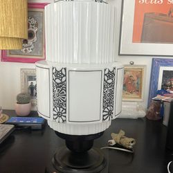 Art Deco Milk Glass Skyscraper Table Lamp Vintage