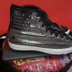 Collector's Item Limited Edition Converse All Stars All Black With Silver Stars And Stripes Forever
