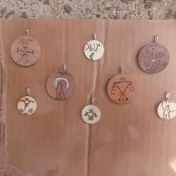  Pendant For Necklace(not Included), Pyrographed Woodburned By Nashville Native, Wolf , Bird  Symbols Thunderbird