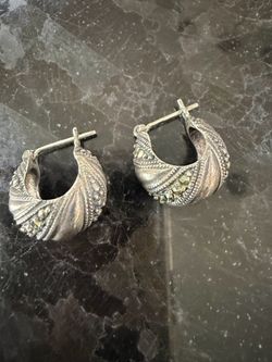 Vintage 1980s/1990s Sterling Silver Marcasite Half-Hoop Earrings"