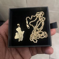 10K Rope Chain With 10K DoughBoy Pendant