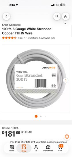 Cerrowire 100 ft 6 AWG Stranded Copper THHN Wire / Cable de Cobre Calibre 6