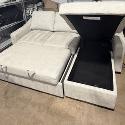 Coddle Aria Fabric Sleeper Sofa w/ Reversible Chaise + Storage — Beige