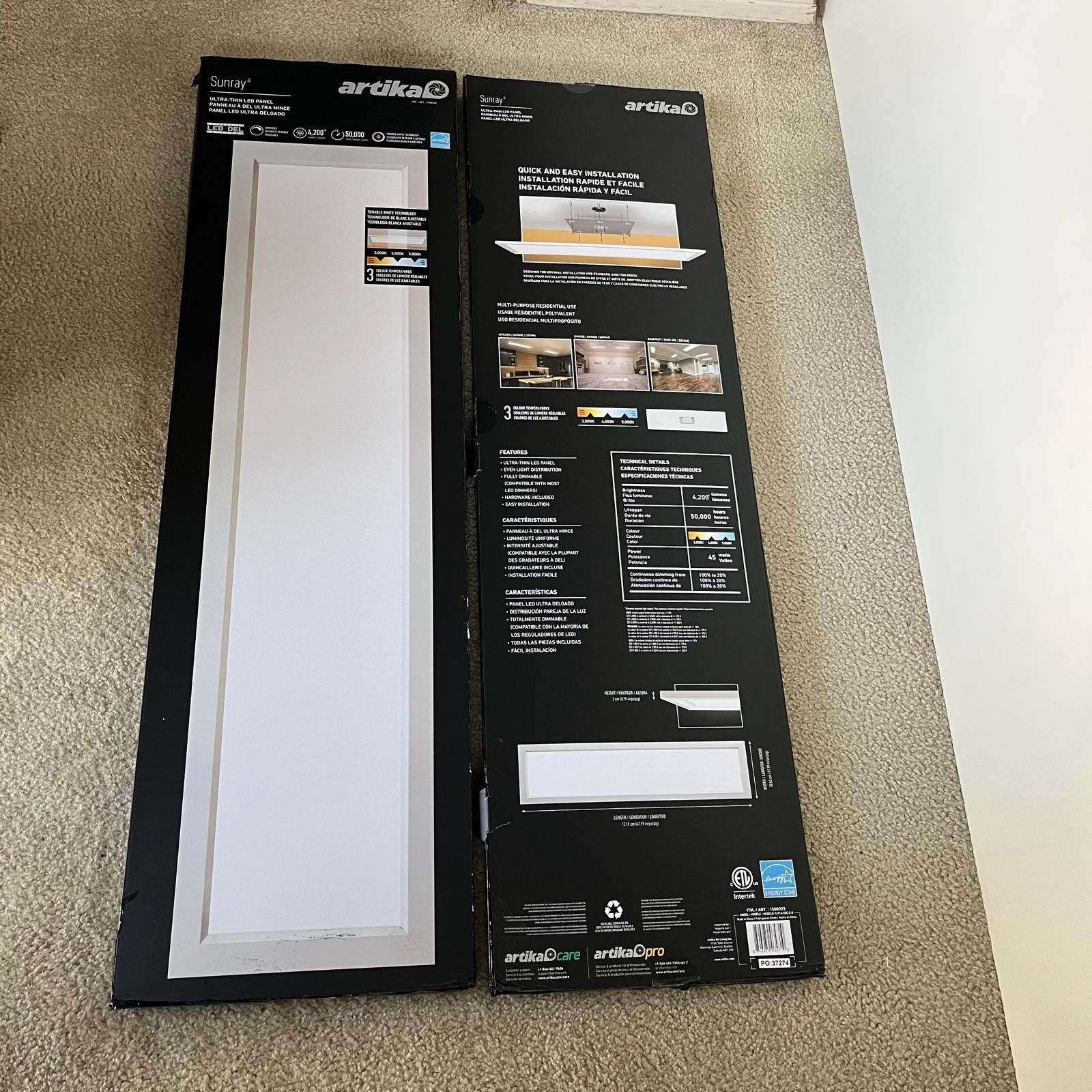 Artika Sunray 1'x4' Flat Panel LED Light, 2-pack