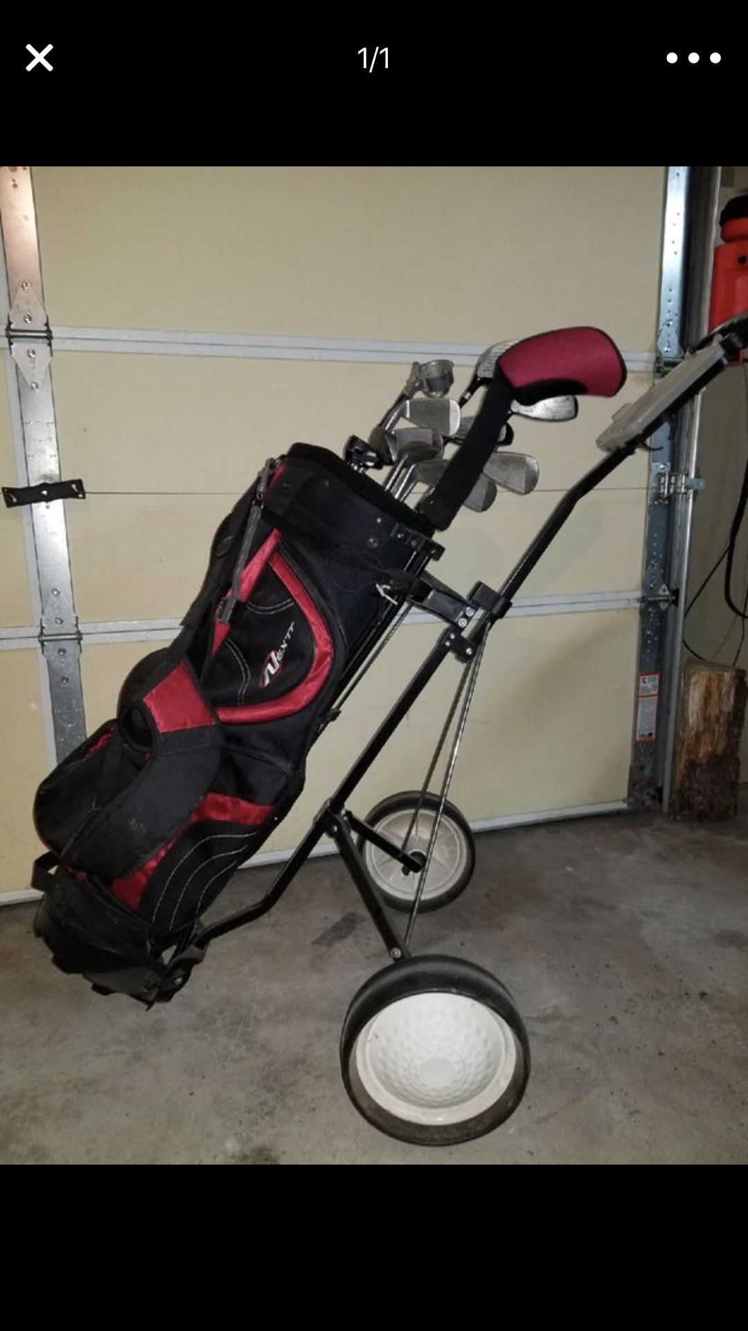 Golf clubs ,bag and cart