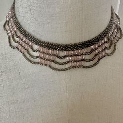 Pink Beaded Choker Necklace 