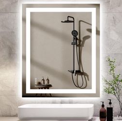 Hivone 30X36 LED Bathroom Mirror with Lights, Anti-Fog, Dimmable, Backlit + Front Lit, Smart Bathroom Vanity Mirror, Memory Function, Shatterproof, Te