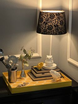 19” Small White Black Accent Table Lamp With Owl Bird