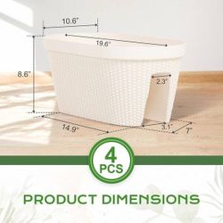 19.6 in. White Plastic Rattan Pattern Balcony Railing Planter Box (4-Pack)